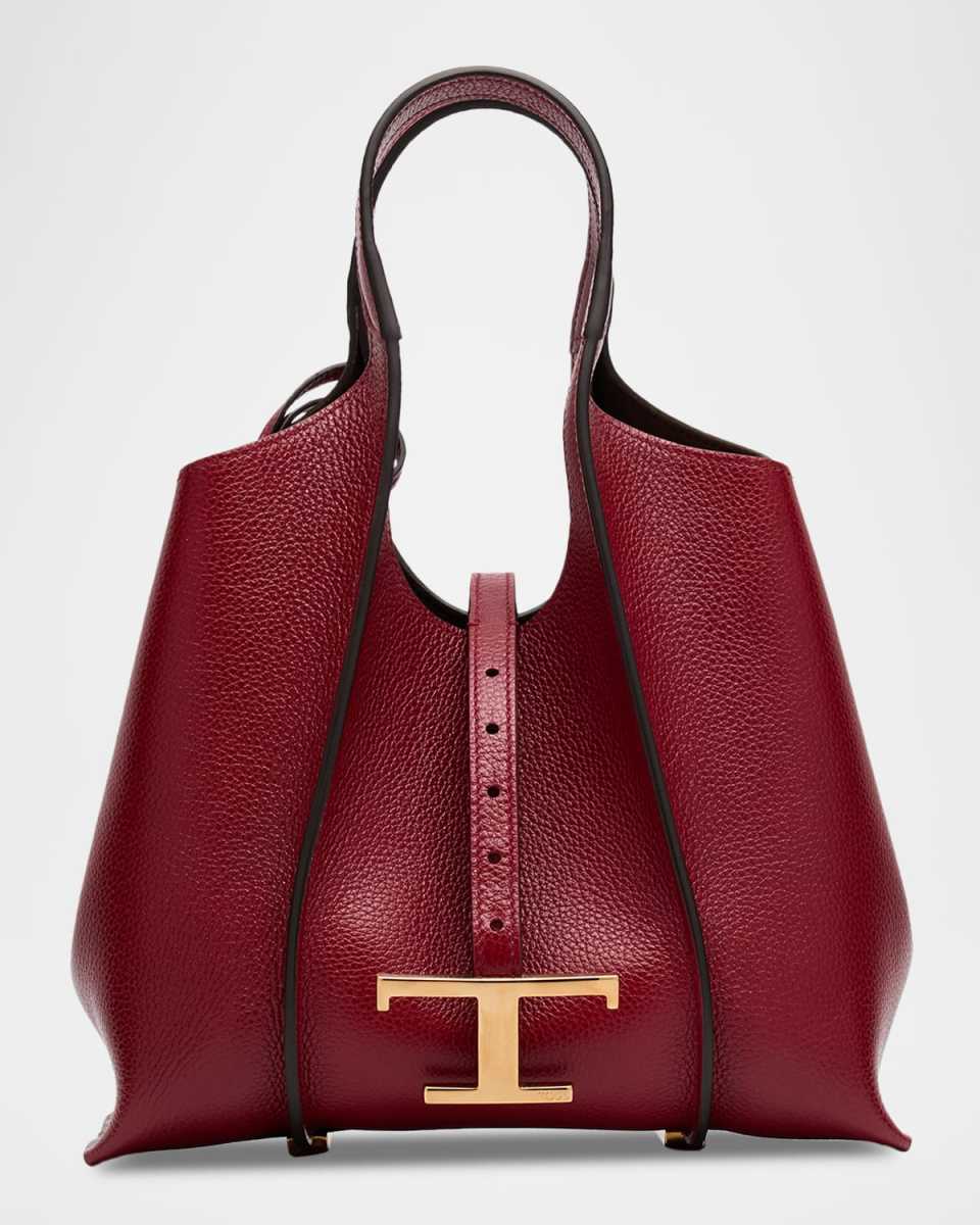 Mini T Pendant Leather Shopping Tote Bag